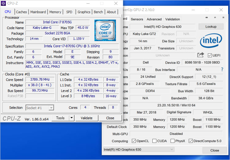 KabyLake-GのCore i7-8705Gを搭載