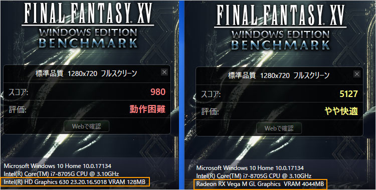 Radeon RX Vega M GLでFINAL FANTASY 15