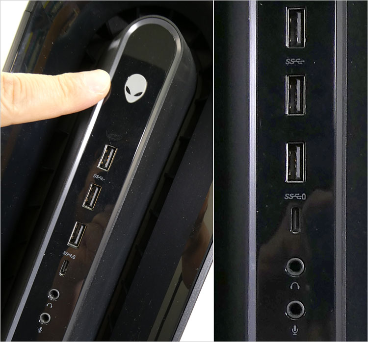 エイリアンヘッドの電源ボタンより下に、装備端子が配列