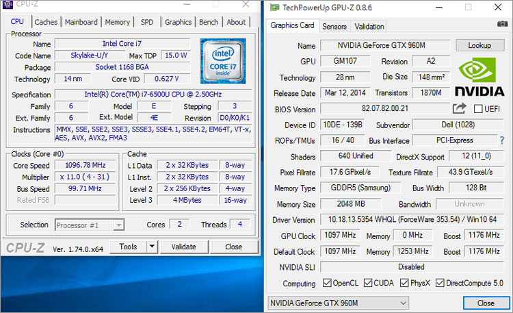 Core i7-6500Uと、NVIDIA GeForce GTX 960M 
