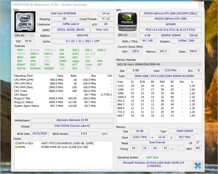 ALIENWARE 15（R4）のスペック