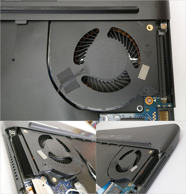 4つの排気孔と放熱フィンを持つ冷却システム