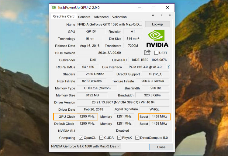 GeForce GTX 1080 8GB GDDR5X（Max-Q Design）