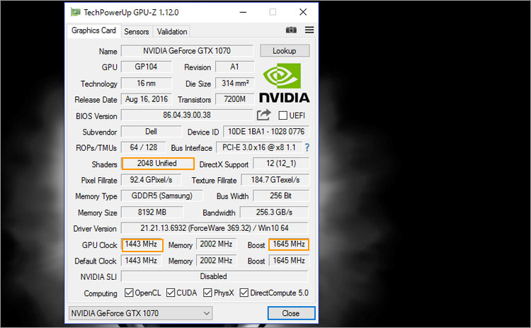 NVIDIA GeForce GTX 1070搭載