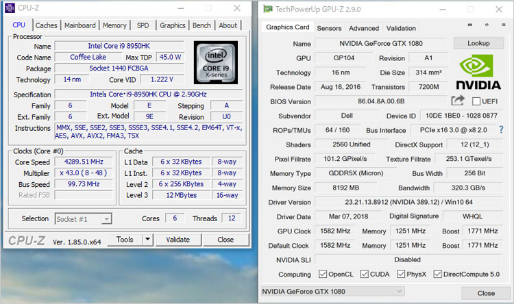 Core i9-8950HKを搭載しているGeForce GTX 1080を搭載