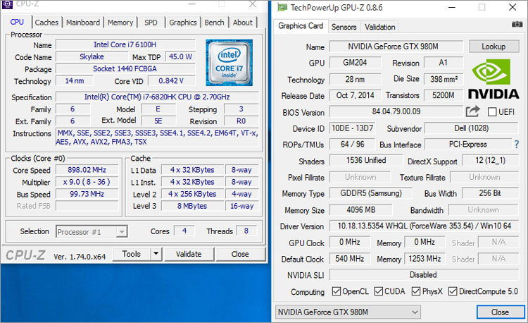 Core i7-6820HKとGeForce GTX 980M 