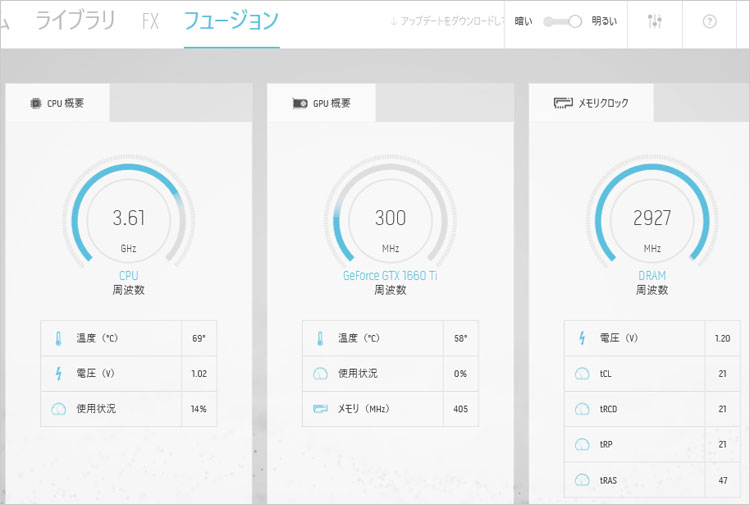 周波数・温度・電圧・使用状況（使用率）