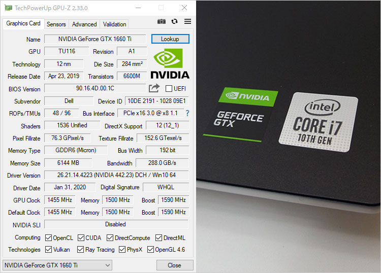 NVIDIA GeForce GTX 1660Ti 6GB GDDR6を搭載している