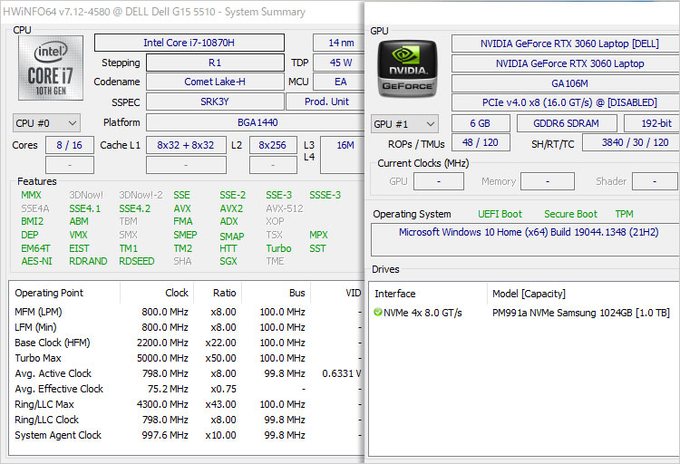 Core i7-10870H搭載