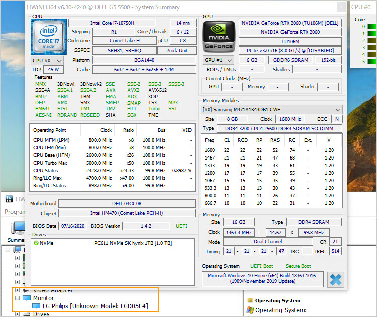 G5 15-5500に第10世代 Core i7-10750H搭載