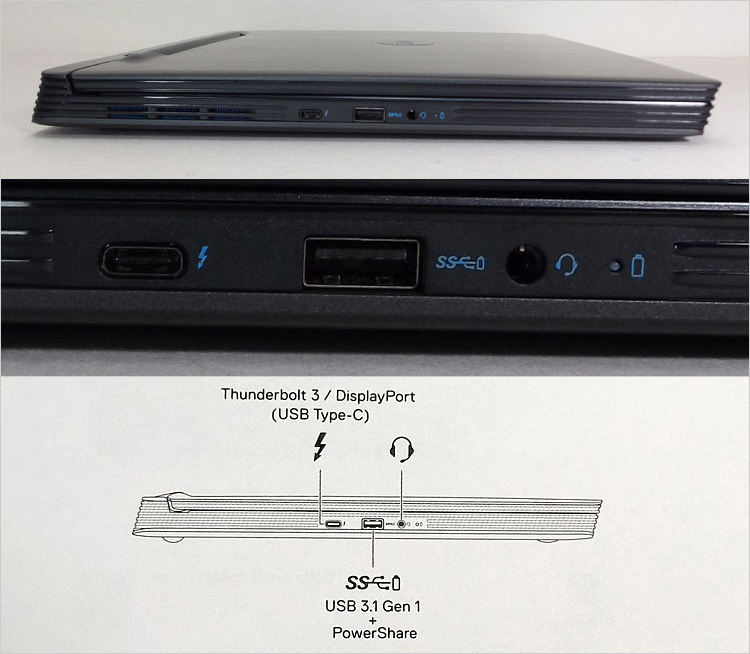 Thunderbolt 3、Display Port 対応、DELLサイトによればUSB3.1-Gen2 にも対応