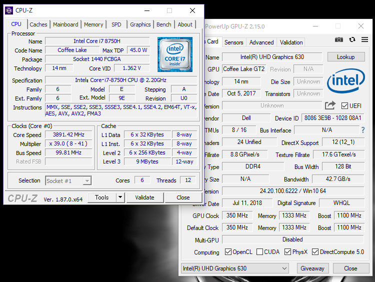 ALIENWARE M15 で搭載したCore i7-8750H