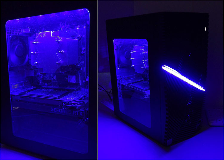 室内照明を落とした状態のG5 ゲーミング デスクトップ