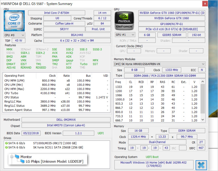 Core i7-8750H + GeForce GTX 1060搭載