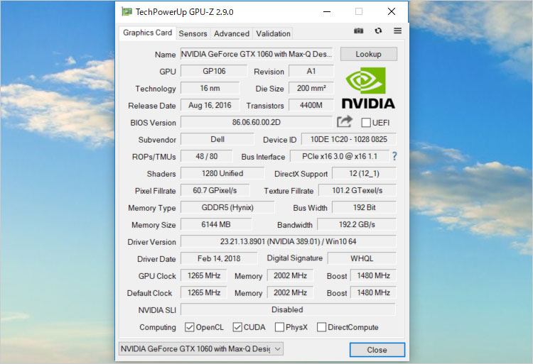 NVIDIA GeForce GTX 1060 6GB GDDR5