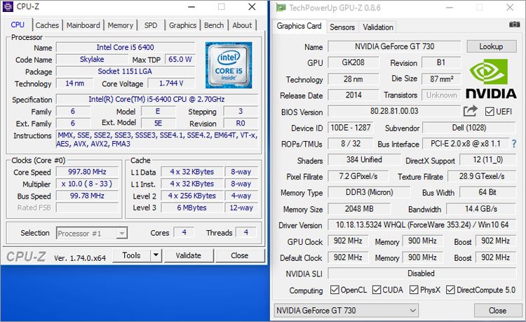 Core i5-6400と、NVIDIA GeForce GT730