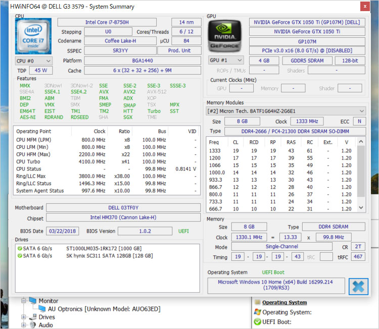 G3-3579実機の構成スペック