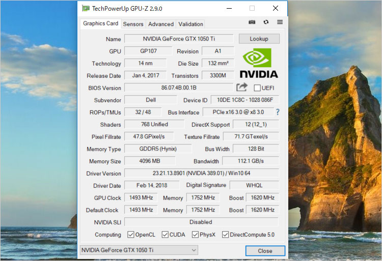 GeForce GTX 1050Tiのスペック