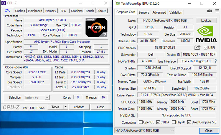 Ryzen 7 1700X とGeForce GTX 1060