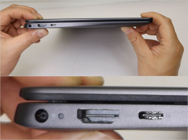 HDMI端子、USB Type-C端子（USB3.1-Gen1、Display Port対応）。Inspiron 7386