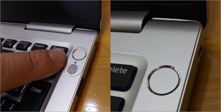 電源ボタンは指紋認証機能付き