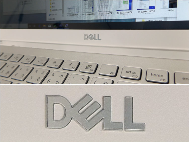 窪んだ加工にシルバーカラーのDELLロゴ