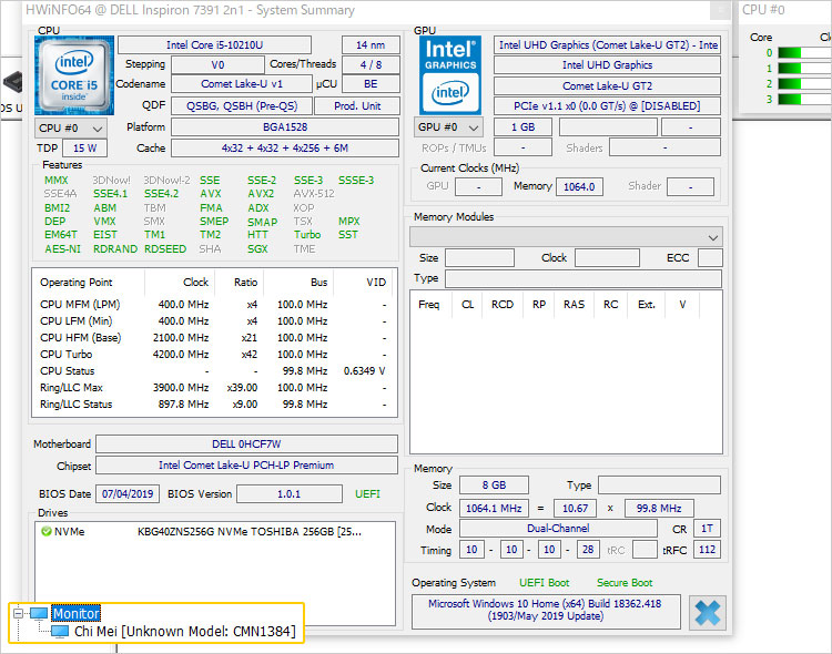 Inspiron 7391 2-in-1実機のスペック詳細