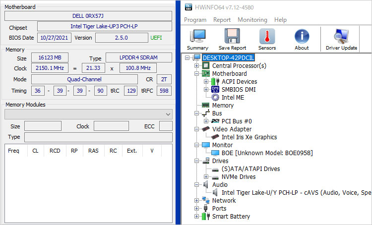 16GB LPDDR4メモリ-液晶パネルはBOE0958