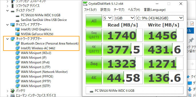 Wireless-AC 9462を搭載、ウエスタンデジタル製PC SN520 