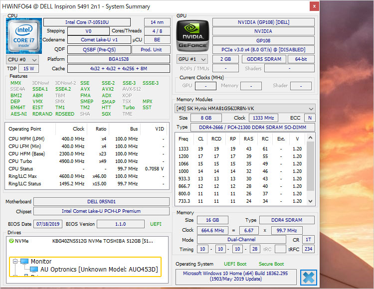 Inspiron 5491 2-in-1の構成と採用ベンダー