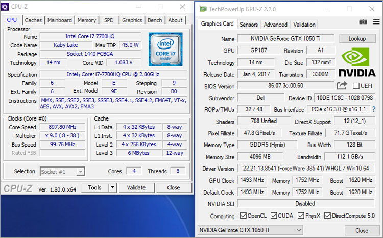 GTX 1050Ti （4GB GDDR5）。