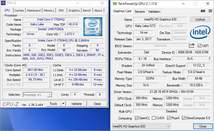 Core i7-7700HQとインテル HD グラフィックス630