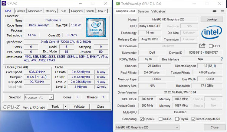 Core i5-7200Uとインテル HD グラフィックス620のスペック詳細