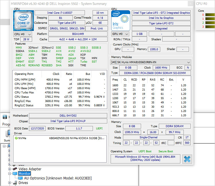 第11世代 Core i7-1165G7搭載のInspiron 15（5502）