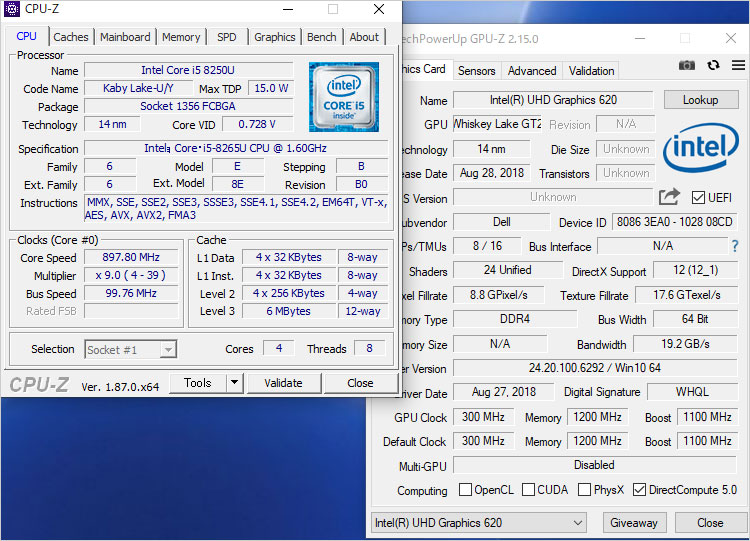 今回搭載したCore i5-8265Uのスペック