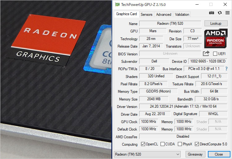 単体GPUにAMD Radeon 520を搭載している
