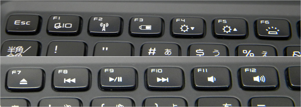 Fキーの印字が上にあるので、初期設定では通常のFキーが優先キー