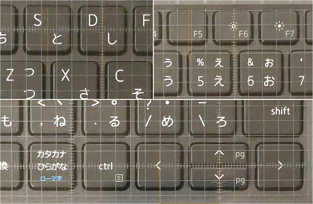 キーピッチを測る。見やすいように画像を明るく補正した。