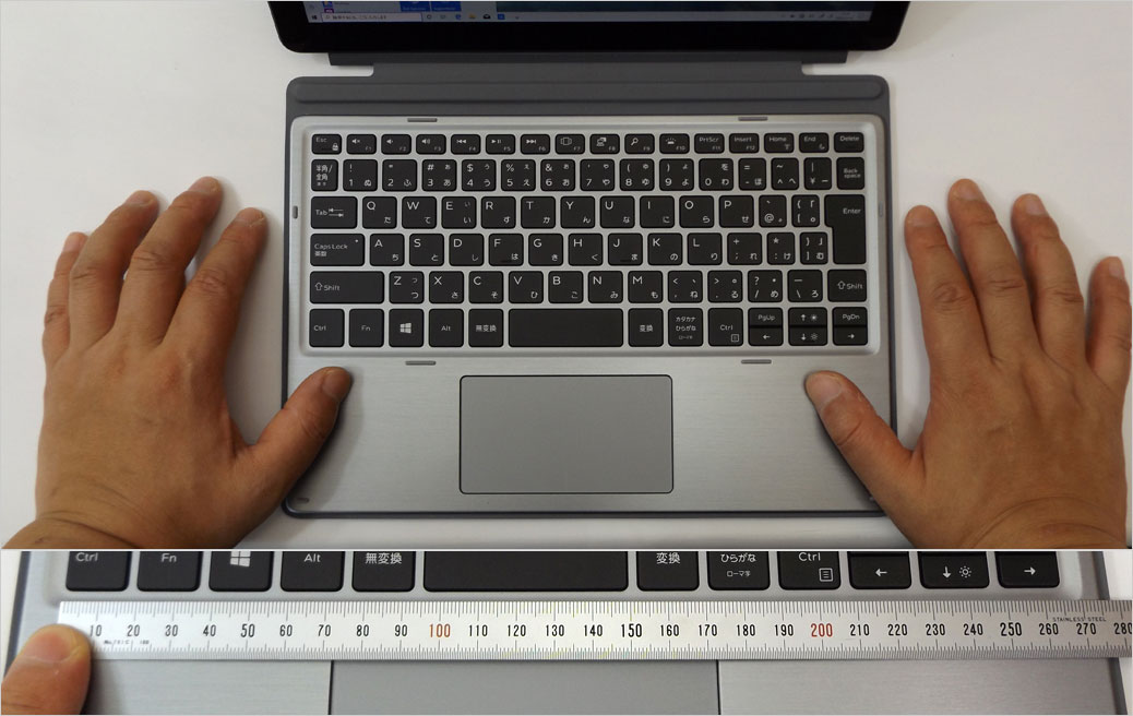 キーボード部分（右端キーから左端キーまで）の幅は264mm