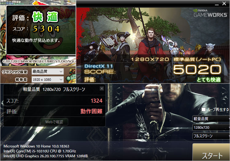 第10世代Core i5-10310U + 内蔵グラフィックのパフォーマンス