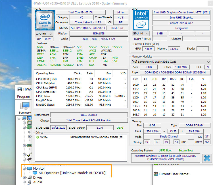 Latitude 3510 実機の構成例