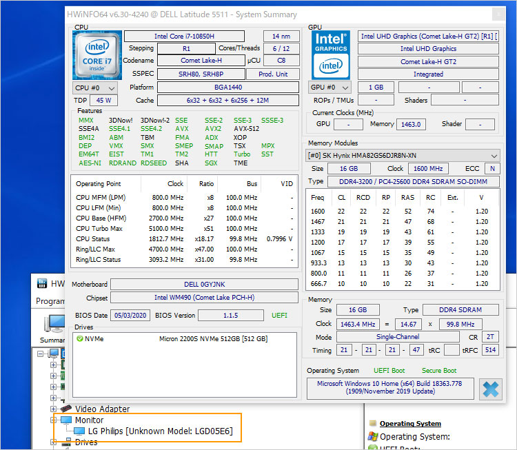CPUに第10世代 Core i7-10850H