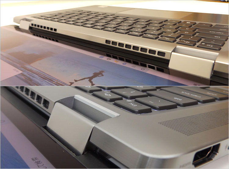 ディスプレイを後方へ折り、回転させるとタブレットPCに変形