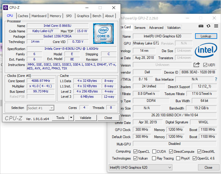 Core i5-8365Uのスペック。4コア実装