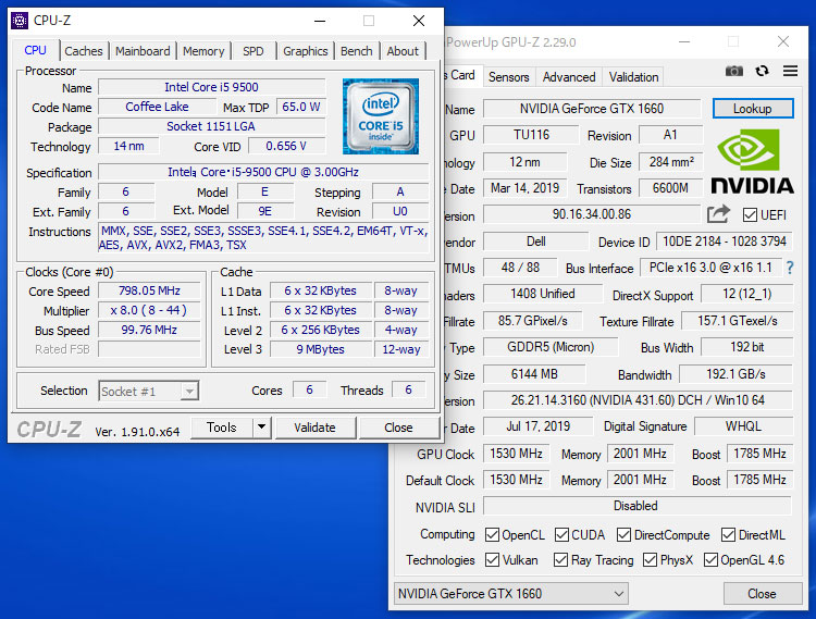 Core i5-9500 と GeForce GTX 1660