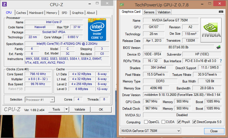 GeForce GT 750MのスペックとCore i7-4702MQ