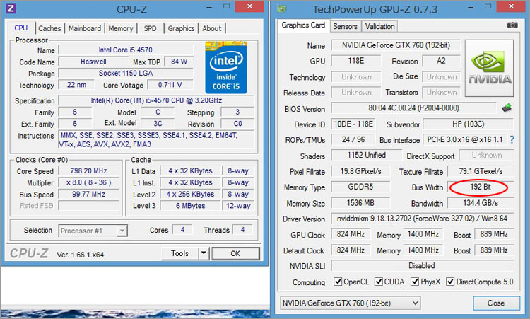 GeForce GTX 760（192-bit） のスペック