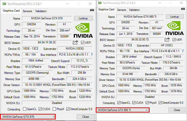 NVIDIA GeForce　GTX980Tiとスペック比較