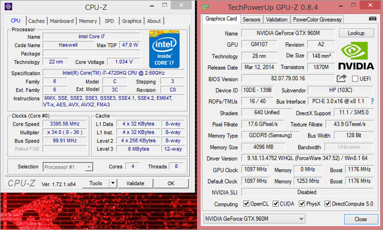 Core i7-4720HQと、GeForce GTX 960M