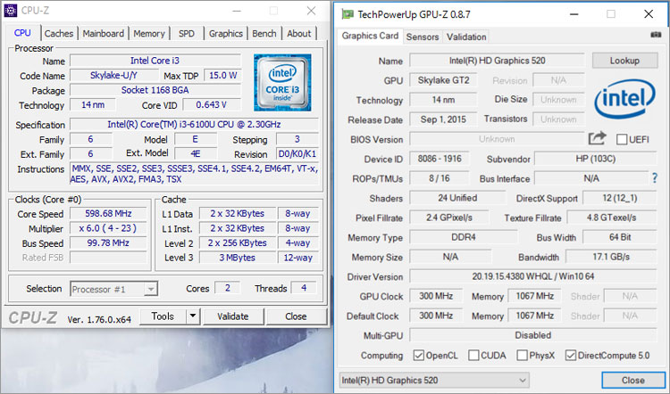 ベンチマークテストCore i3-6100U